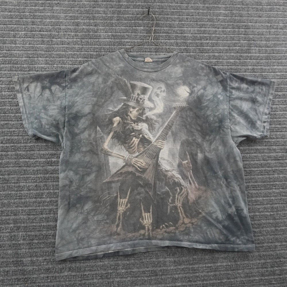 Vintage James Ryman The Mountain Skeleton Guitarist T-Shirt Mens XL Gray Tie Dye
